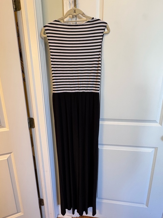 Striped Black & White Wrap Jumpsuit with Self-Tie - Picture 3 of 6